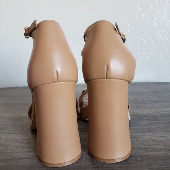 Steve Madden Cienna Horsebit Leather Chunky Heeled Sandals Tan Women's 7 Neutral - Picture 4 of 11